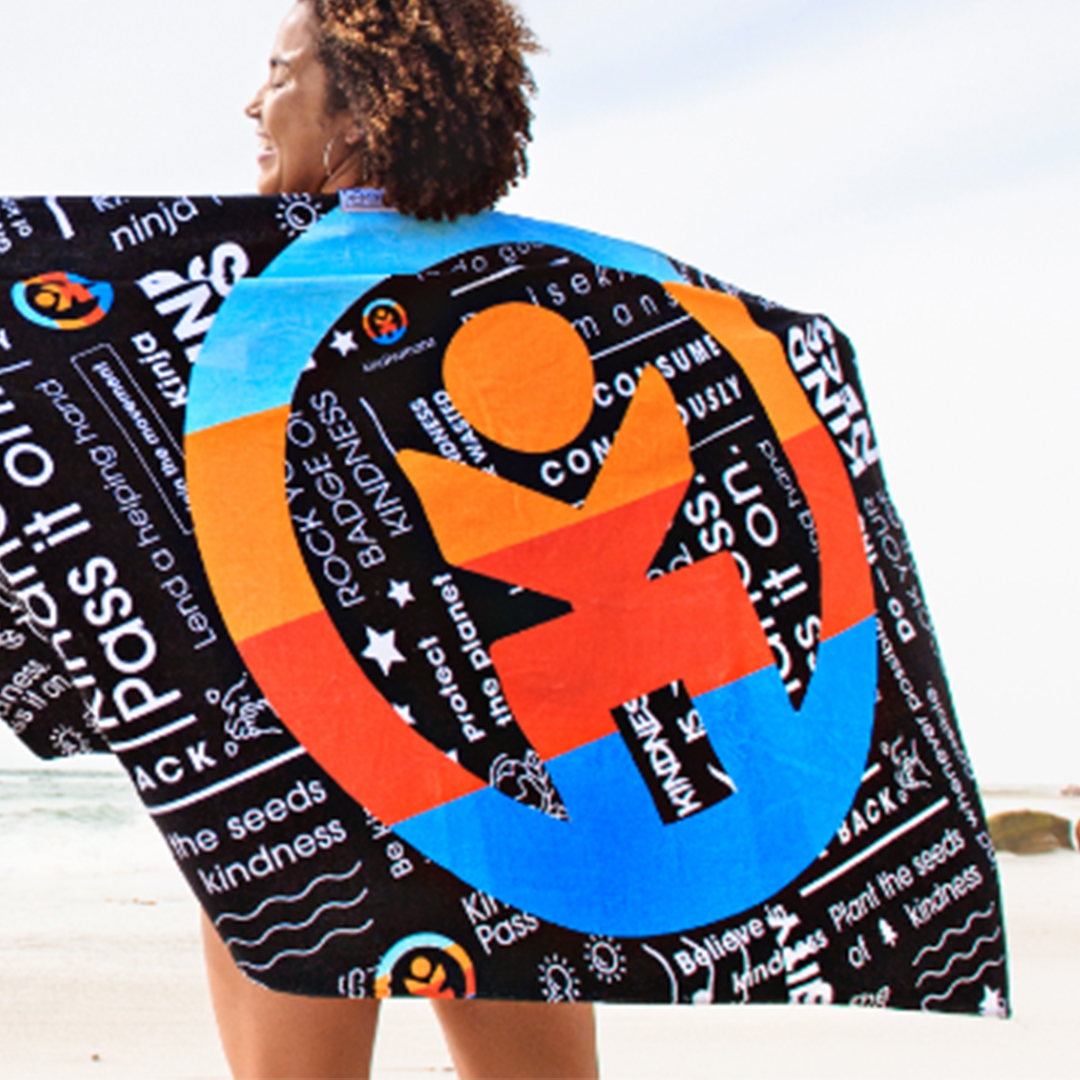 a woman holding a towel